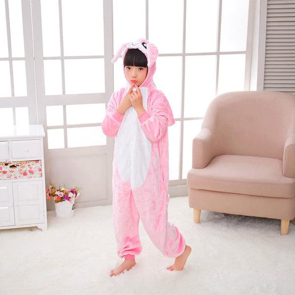 Onesie World Unisex Animal Pyjamas - Furry Pink Bunny Kids Onesie (Cosplay / Nightwear / Halloween / Carnival / Novelty Costume)