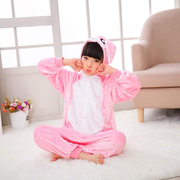 Onesie World Unisex Animal Pyjamas - Furry Pink Bunny Kids Onesie (Cosplay / Nightwear / Halloween / Carnival / Novelty Costume)