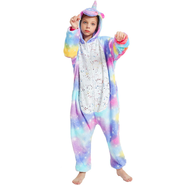 Onesie World Unisex Animal Pyjamas - Purple-Yellow Unicorn with Sparkling Stars Kids Onesie