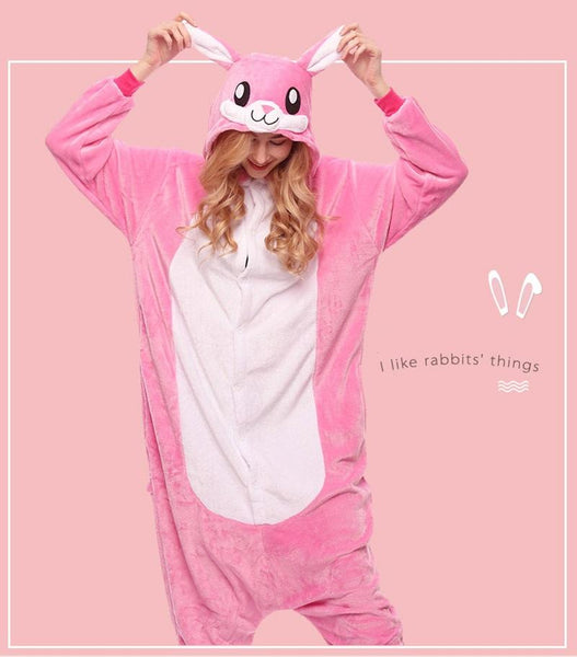 Onesie World Unisex Animal Pyjamas - Furry Pink Bunny Adult (Cosplay / Nightwear Halloween Carnival