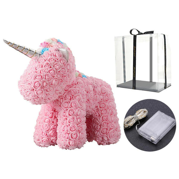 Gorgeous Pink Rose Unicorn with LED Light and Gift Box - 40cm