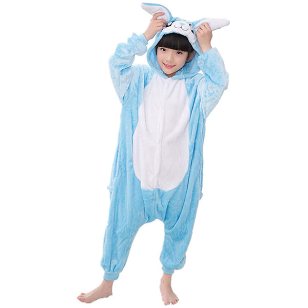 Onesie World Unisex Animal Pyjamas - Blue Bunny Kids Onesie (Cosplay / Nightwear / Halloween / Carnival / Novelty Costume)