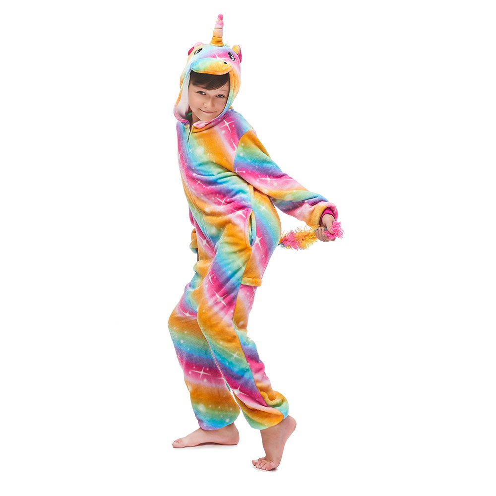 Onesie World Unisex Animal Pyjamas - Golden Rainbow Unicorn Kids Onesie (Cosplay / Nightwear / Halloween / Carnival / Novelty Costume)