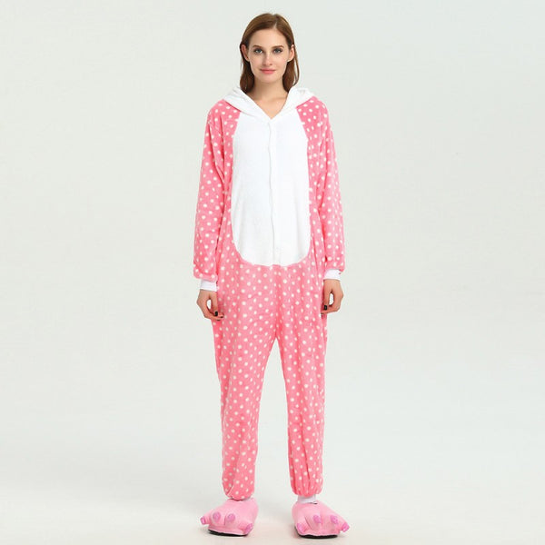 Onesie World Unisex Animal Pyjamas - Dotted Pink Hello Kitty Adult Onesie (Cosplay / Nightwear / Halloween / Carnival / Novelty Costume)