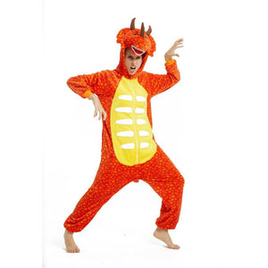 Onesie World Unisex Animal Pyjamas - Orange Triceratops Dinosaur Adult Onesie (Cosplay / Nightwear / Halloween / Carnival / Novelty Costume)