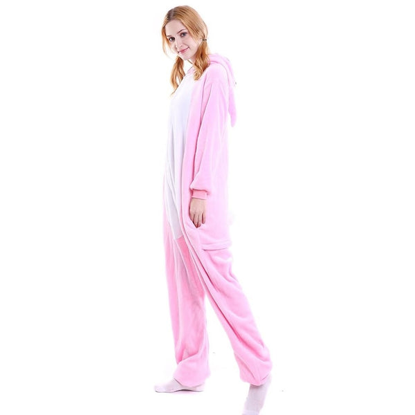 Onesie World Unisex Animal Pyjamas - Furry Pink Bunny Adult Onesie (Cosplay / Nightwear / Halloween / Carnival / Novelty Costume)