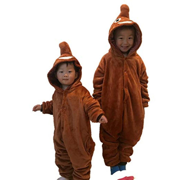 Onesie World Unisex Animal Pyjamas - Brown Poop Emoji Kids Onesie (Cosplay / Nightwear / Halloween / Carnival / Novelty Costume)