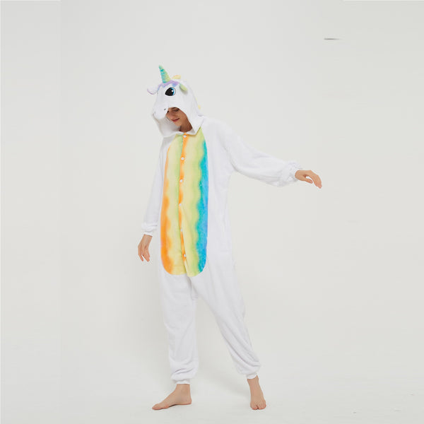 Onesie World Unisex Animal Pyjamas Cosplay - White Unicorn With Rainbow Wings Adult Onesie - Nightwear Halloween Carnival Novelty
