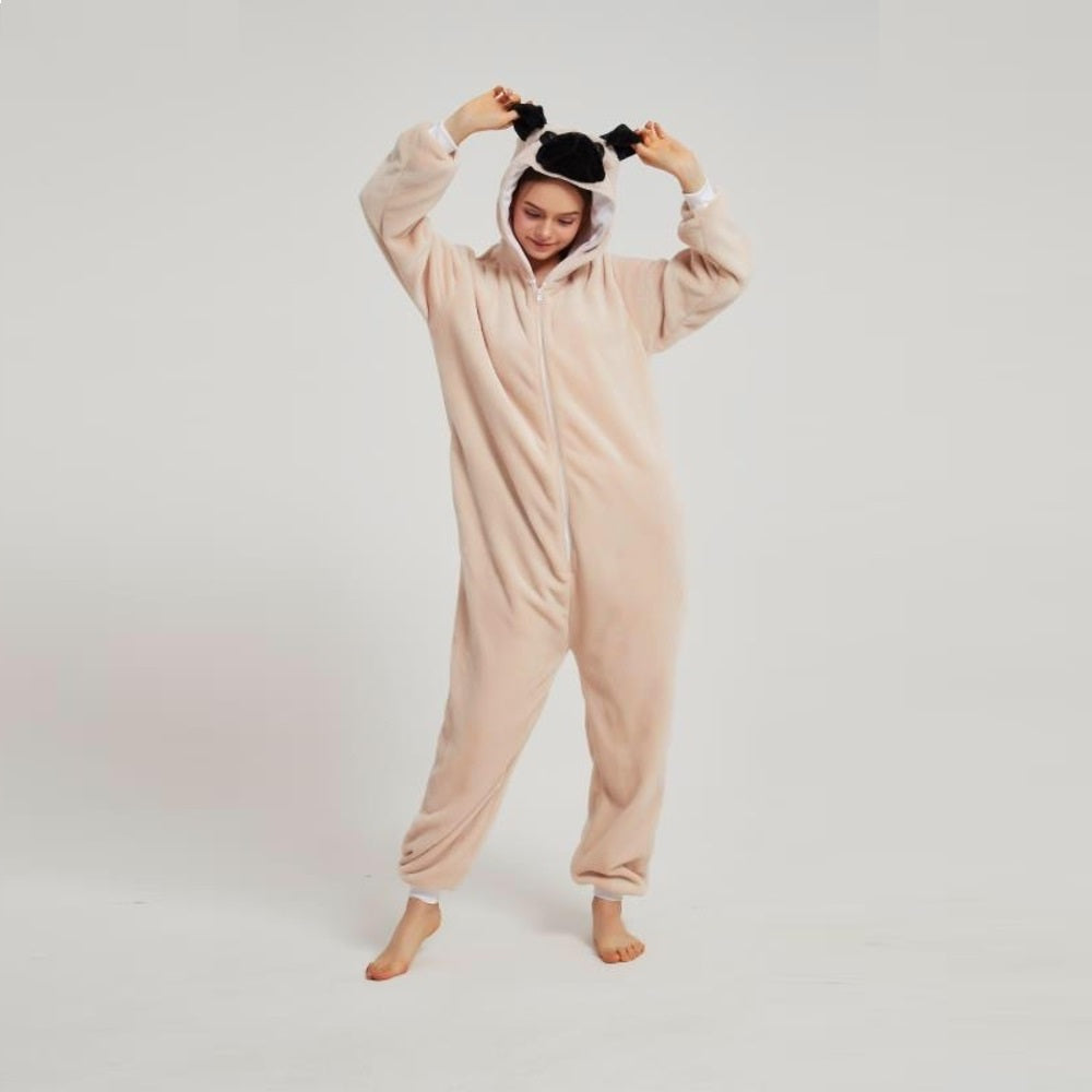 Onesie World Unisex Animal Pyjamas - Realistic Pug Dog Adult Onesie (Cosplay / Nightwear / Halloween / Carnival / Novelty Costume)