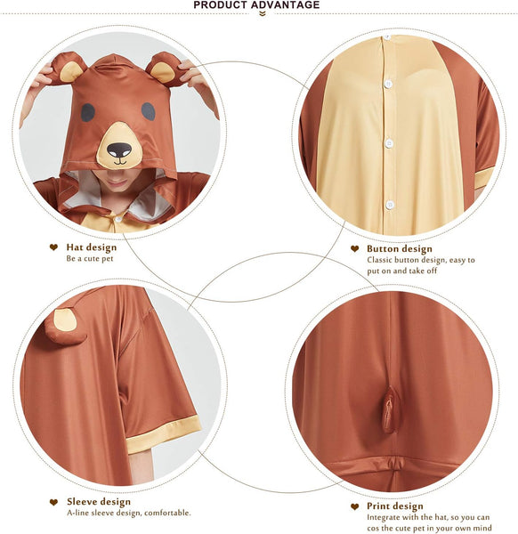 Onesie World Unisex Animal Summer Pyjamas - Bear Adult Summer Onesie (Book-week / Nightwear / Halloween / Pyjama Days)