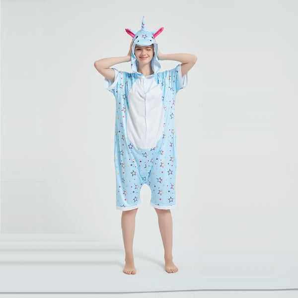 Onesie World Unisex Animal Summer Pyjamas - Blue Star Unicorn Adult Summer Onesie (Book-week / Nightwear / Halloween / Pyjama Days)