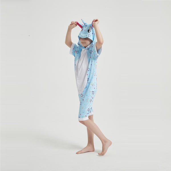 Onesie World Unisex Animal Summer Pyjamas - Blue Star Unicorn Kids Summer Onesie (Book-week / Nightwear / Halloween / Pyjama Days)