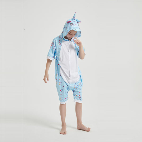 Onesie World Unisex Animal Summer Pyjamas - Blue Star Unicorn Kids Summer Onesie (Book-week / Nightwear / Halloween / Pyjama Days)