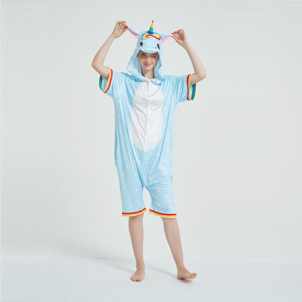 Onesie World Unisex Animal Summer Pyjamas - Blue Unicorn Adult Summer Onesie (Book-week / Nightwear / Halloween / Pyjama Days)