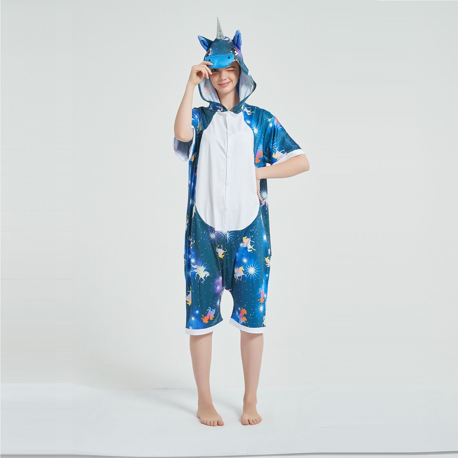 Onesie World Unisex Animal Summer Pyjamas - Dark Galaxy Unicorn Adult Summer Onesie (Book-week / Nightwear / Halloween / Pyjama Days)
