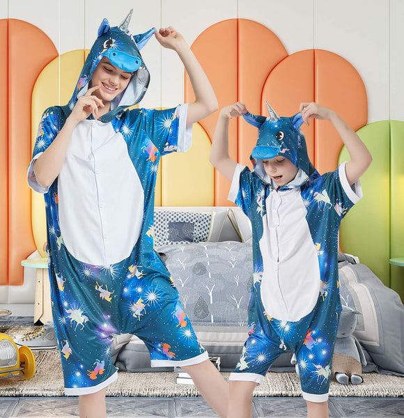 Onesie World Unisex Animal Summer Pyjamas - Dark Galaxy Unicorn Kids Summer Onesie (Book-week / Nightwear / Halloween / Pyjama Days)