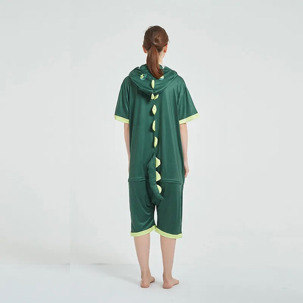 Onesie World Unisex Animal Summer Pyjamas - Green Dinosaur Adult Summer Onesie (Book-week / Nightwear / Halloween / Pyjama Days)