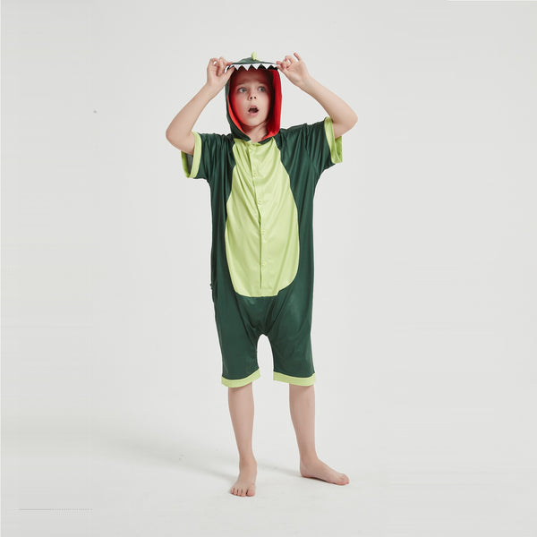 Onesie World Unisex Animal Summer Pyjamas - Green Dinosaur Kids Summer Onesie (Book-week / Nightwear / Halloween / Pyjama Days)