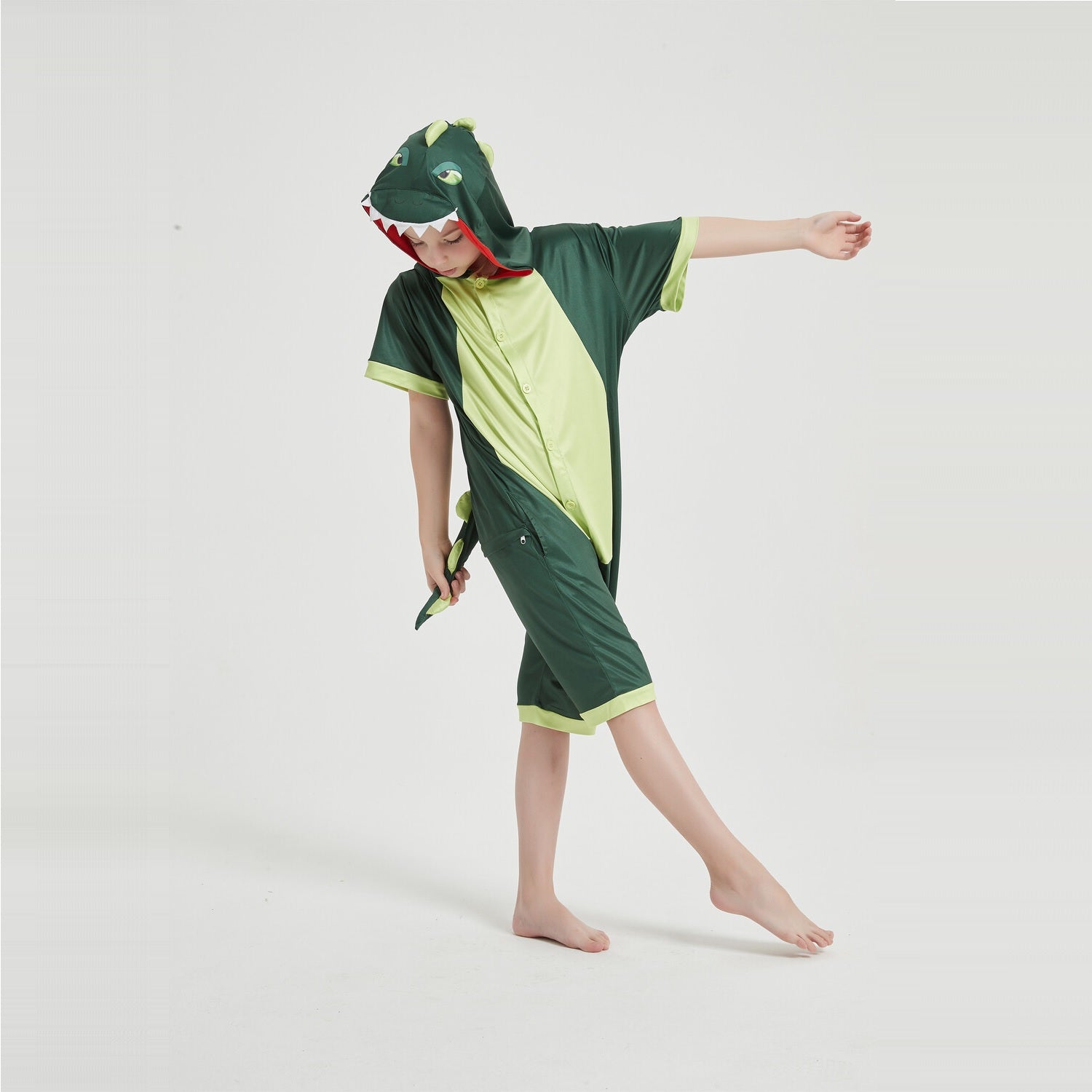 Onesie World Unisex Animal Summer Pyjamas - Green Dinosaur Kids Summer Onesie (Book-week / Nightwear / Halloween / Pyjama Days)