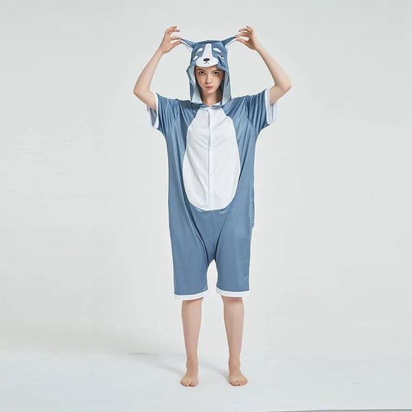 Onesie World Unisex Animal Summer Pyjamas - Grey Husky Dog Adult Summer Onesie (Book-week / Nightwear / Halloween / Pyjama Days)