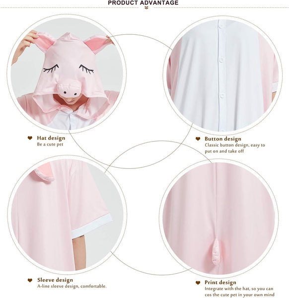 Onesie World Unisex Animal Summer Pyjamas - Pig Adult Summer Onesie (Book-week / Nightwear / Halloween / Pyjama Days)