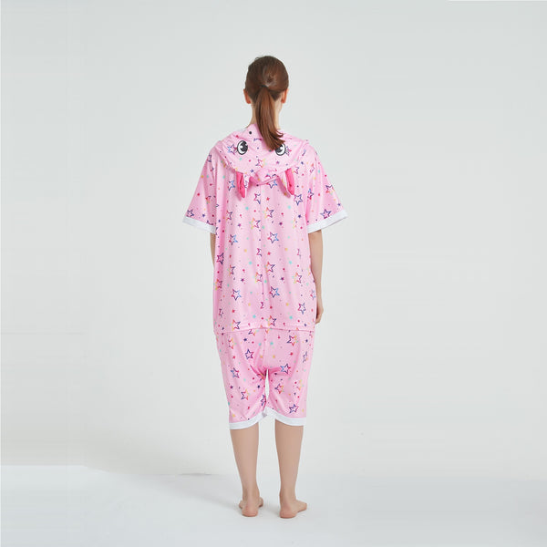 Onesie World Unisex Animal Summer Pyjamas - Pink Star Unicorn Adult Summer Onesie (Book-week / Nightwear / Halloween / Pyjama Days)