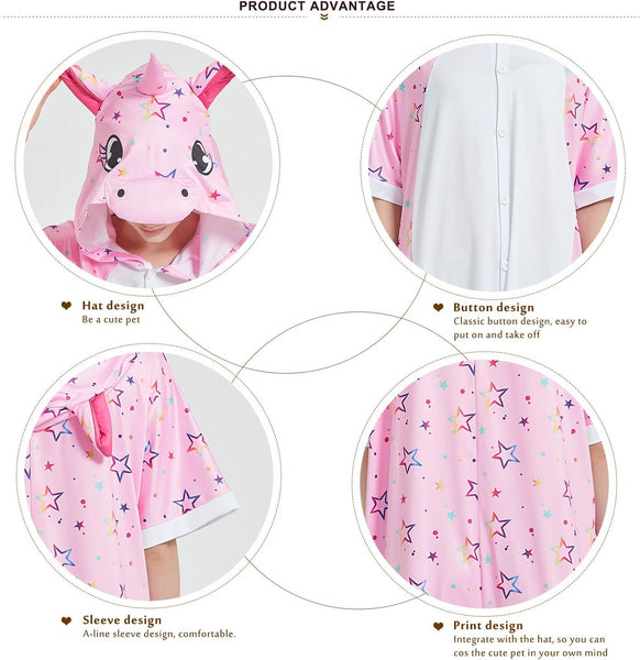 Onesie World Unisex Animal Summer Pyjamas - Pink Star Unicorn Kids Summer Onesie (Book-week / Nightwear / Halloween / Pyjama Days)