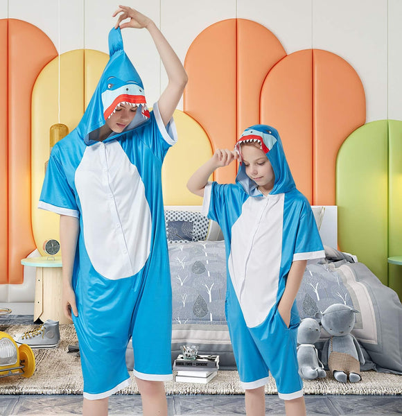 Onesie World Unisex Animal Summer Pyjamas - Shark Kids Summer Onesie (Book-week / Nightwear / Halloween / Pyjama Days)