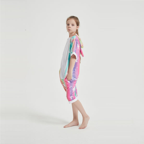 Onesie World Unisex Animal Summer Pyjamas - Rainbow Stripes Unicorn Kids Summer Onesie (Book-week / Nightwear / Halloween / Pyjama Days)