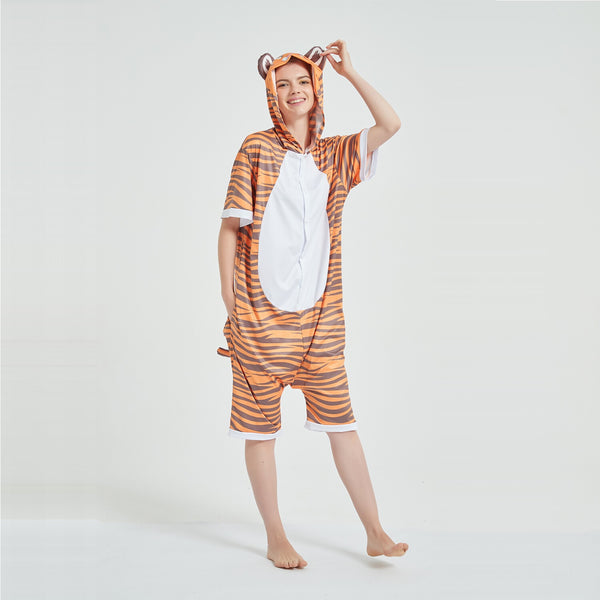 Onesie World Unisex Animal Summer Pyjamas - Tiger Adult Summer Onesie (Book-week / Nightwear / Halloween / Pyjama Days)