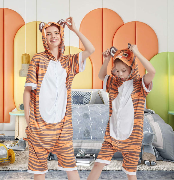 Onesie World Unisex Animal Summer Pyjamas - Tiger Adult Summer Onesie (Book-week / Nightwear / Halloween / Pyjama Days)
