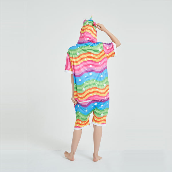 Onesie World Unisex Animal Summer Pyjamas - Rainbow Waves Unicorn Adult Summer Onesie (Book-week / Nightwear / Halloween / Pyjama Days)