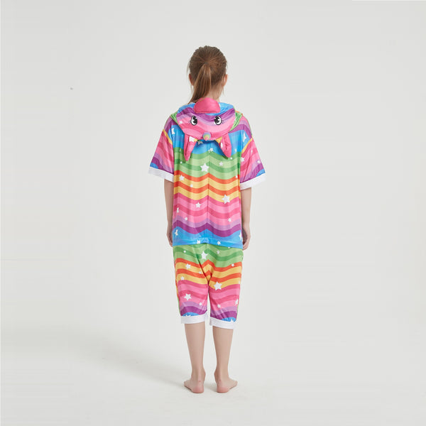 Onesie World Unisex Animal Summer Pyjamas - Rainbow Waves Unicorn Kids Summer Onesie (Book-week / Nightwear / Halloween / Pyjama Days)