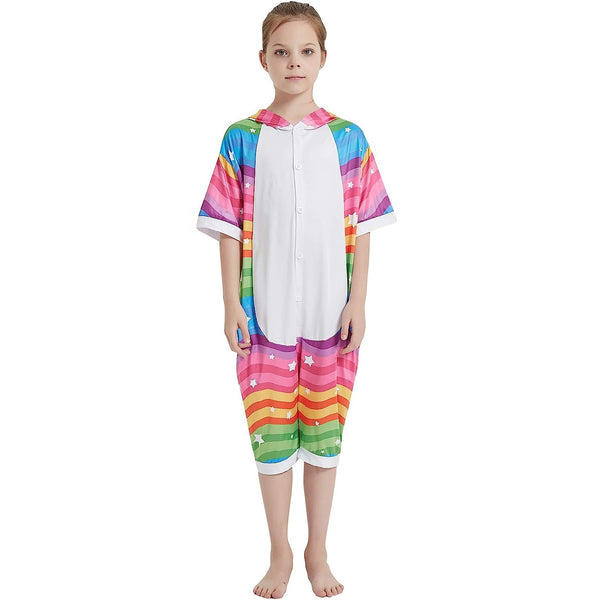 Onesie World Unisex Animal Summer Pyjamas - Rainbow Waves Unicorn Kids Summer Onesie (Book-week / Nightwear / Halloween / Pyjama Days)