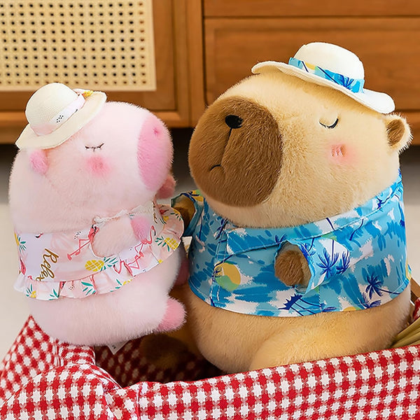 Capybara Wearing Pink Hawaiian Dress Plush Toy