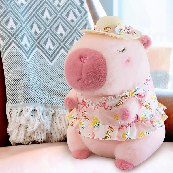 Capybara Wearing Pink Hawaiian Dress Plush Toy