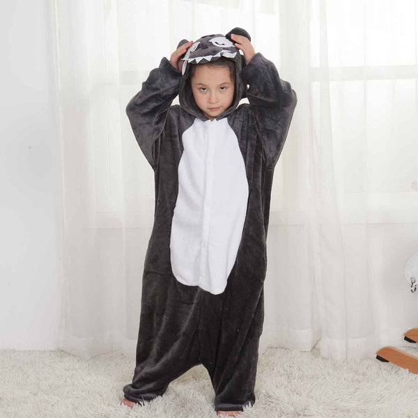 Onesie World Unisex Animal Pyjamas - Grey Wolf Kids Onesie (Cosplay / Nightwear / Halloween / Carnival / Novelty Costume)