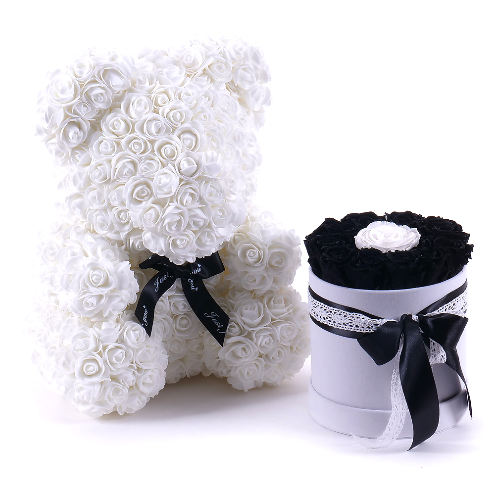Gorgeous White Rose Teddy Bear with Gift Box - 25cm
