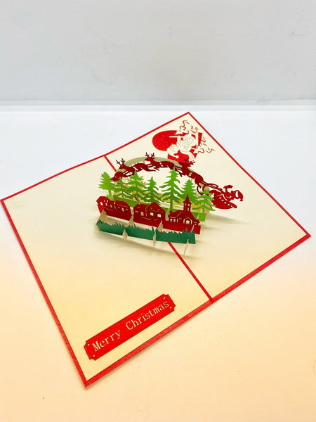 Pop-up Card _ Red Reindeer Flock with Santa Claus