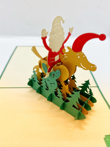 Pop-up Card _ Santa Claus Riding On His Reindeer