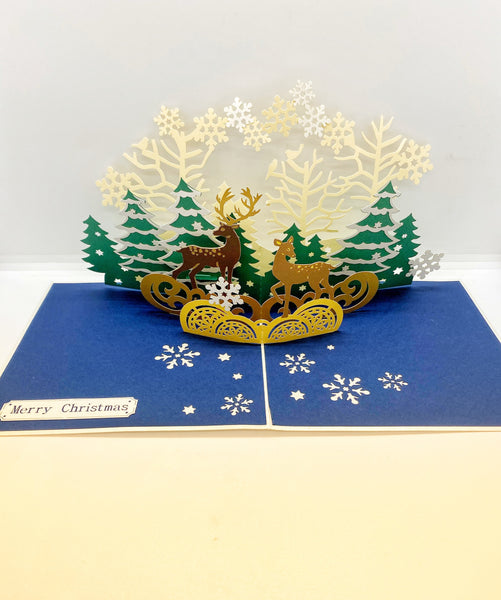 Pop-up Card _ Christmas Deers and Forest