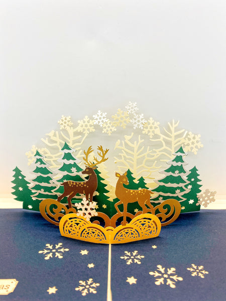 Pop-up Card _ Christmas Deers and Forest
