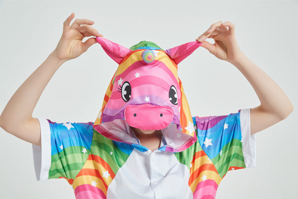 Onesie World Unisex Animal Summer Pyjamas - Rainbow Waves Unicorn Adult Summer Onesie (Book-week / Nightwear / Halloween / Pyjama Days)