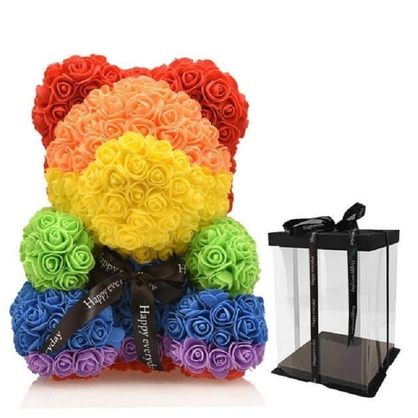 Gorgeous Rainbow Rose Teddy Bear with Gift Box - 25cm