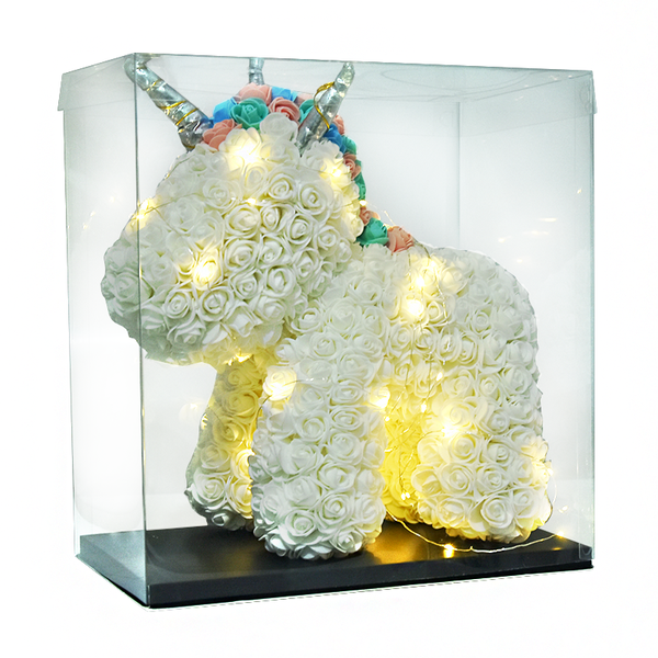 Gorgeous White Rose Unicorn with LED Light and Gift Box - 40cm