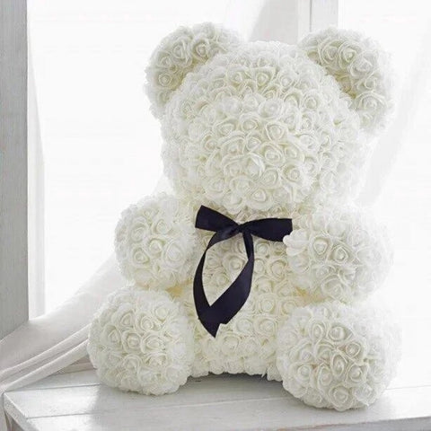 Gorgeous White Rose Teddy Bear with LED Light and Gift Box - 40cm