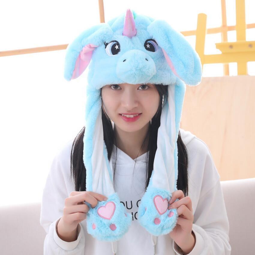 Cute Movable / Jumping Dancing - Ear Blue Unicorn Funny Hat With Led Light Animal Hats