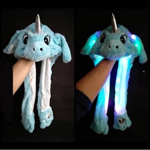 Cute Movable / Jumping Dancing - Ear Blue Unicorn Funny Hat With Led Light Animal Hats