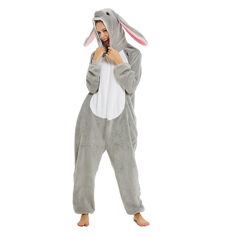 Onesie World Unisex Animal Pyjamas - Big-Ear Grey Bunny Adult Onesie (Cosplay / Nightwear / Halloween / Carnival / Novelty Costume)