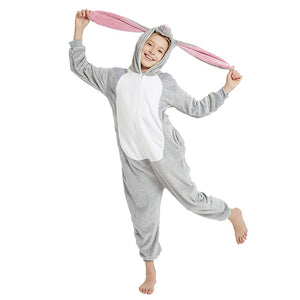 Onesie World Unisex Animal Pyjamas - Big-Ear Grey Bunny Kids Onesie (Cosplay / Nightwear / Halloween / Carnival / Novelty Costume)